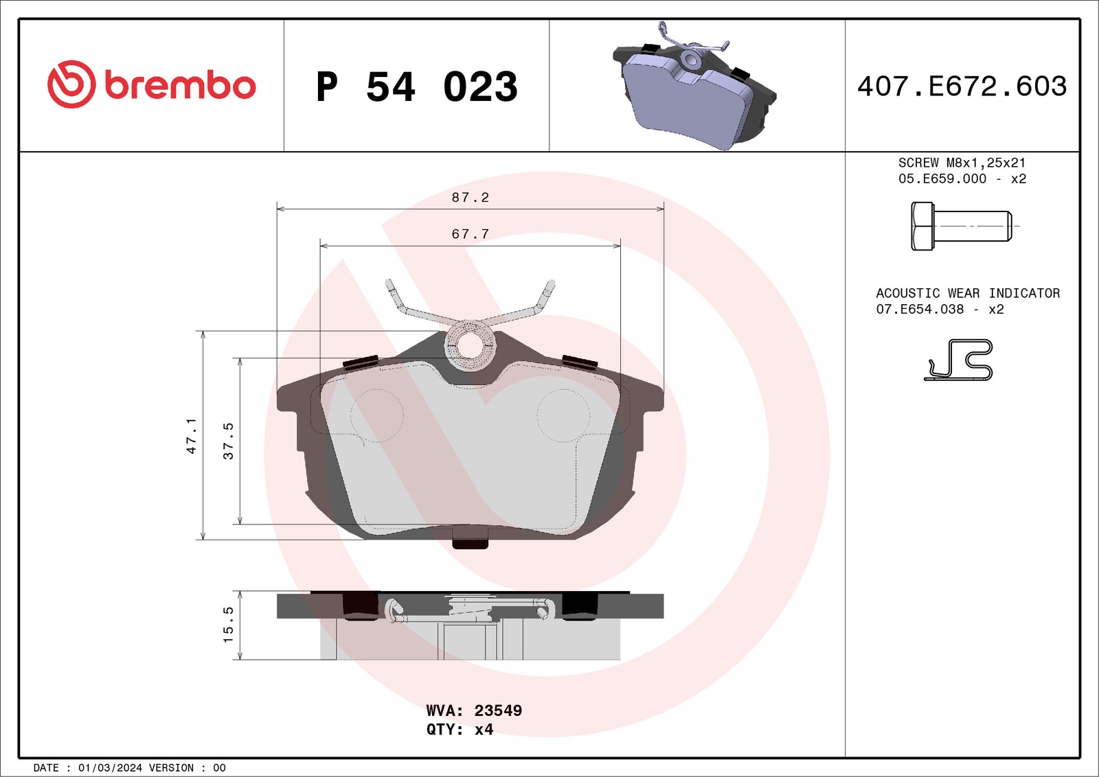 Brembo Bremsbelagsatz P 54, Hinten Größe 023 P 54 023 - Bild 6