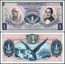 Colombia 1 Peso Oro, 1968, P-404d.3, UNC