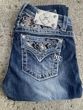 Miss Me Girls Skinny Jeans Size 14 Embellished Rhinestone Pockets 26x30 EUC