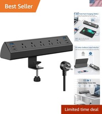 40W Surge Protected Desk Power Strip: 5 Outlets  6 USB Ports for Safe Charging
