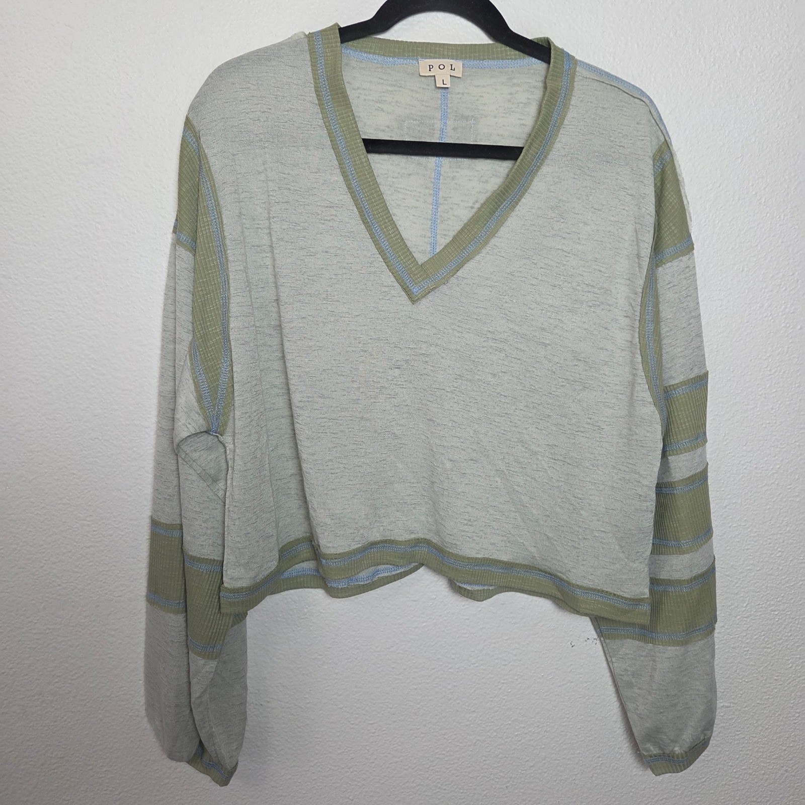 POL V-Neck Contrasting patchwork Long Sleeve Top … - image 2