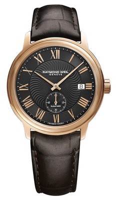 Raymond Weil Maestro Automatic Gold PVD Brown Leather Mens Watch 2238-PC5-00209