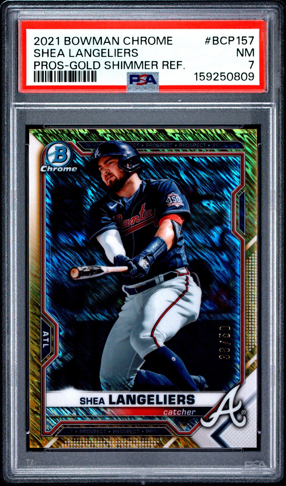 2021 BOWMAN CHROME PROSPECTS GOLD SHIMMER REFRACTOR SHEA LANGELIERS 38/50 PSA 7