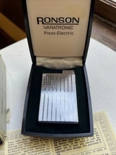 RONSON VARATRONIC Piezo-Electric Silver Engine Turned Lighter Made W. Germany
