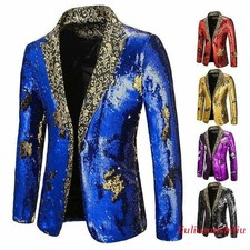 Men's Party Shiny Blazer Jacket Slim Fit Sequined Nightclub Glitter Stage Chic