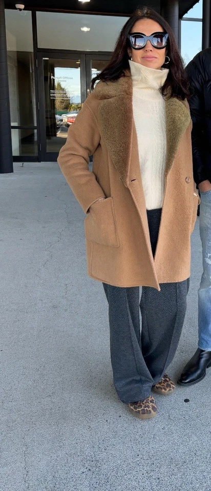 Trina Turk Tan Wool Coat With Faux Fur Collar - Image 3 of 4