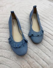 Hush Puppies Blue Suede Leather Ballet Flats Ruffled Round Toe Balletcore UK 5