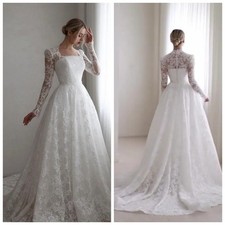 Long Sleeved A-line Bohemian Lace Wedding Dress with Square Neckline for Brides