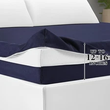 Zippered Mattress Fitted Protector Deep Mattress Queen,12-16in Navy Blue