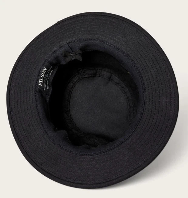 Filson Tin Cloth Packer Hat Black Waxed Canvas Leather Band USA