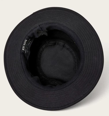 Filson Tin Cloth Packer Hat Black Waxed Canvas Leather Band USA