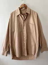 Burberry London Mens Cotton Long Sleeve Shirt Large Beige Geometric Made in USA
