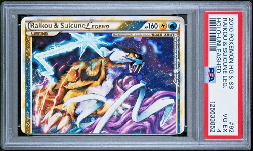 PSA 4 2010 Pokemon HGSS Unleashed Raikou & Suicune Legend Top 92/95 Holo Foil