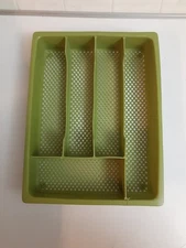 Vintage Avocado Green Plastic Mesh Silverware Tray Flatware Utensil Holder MCM