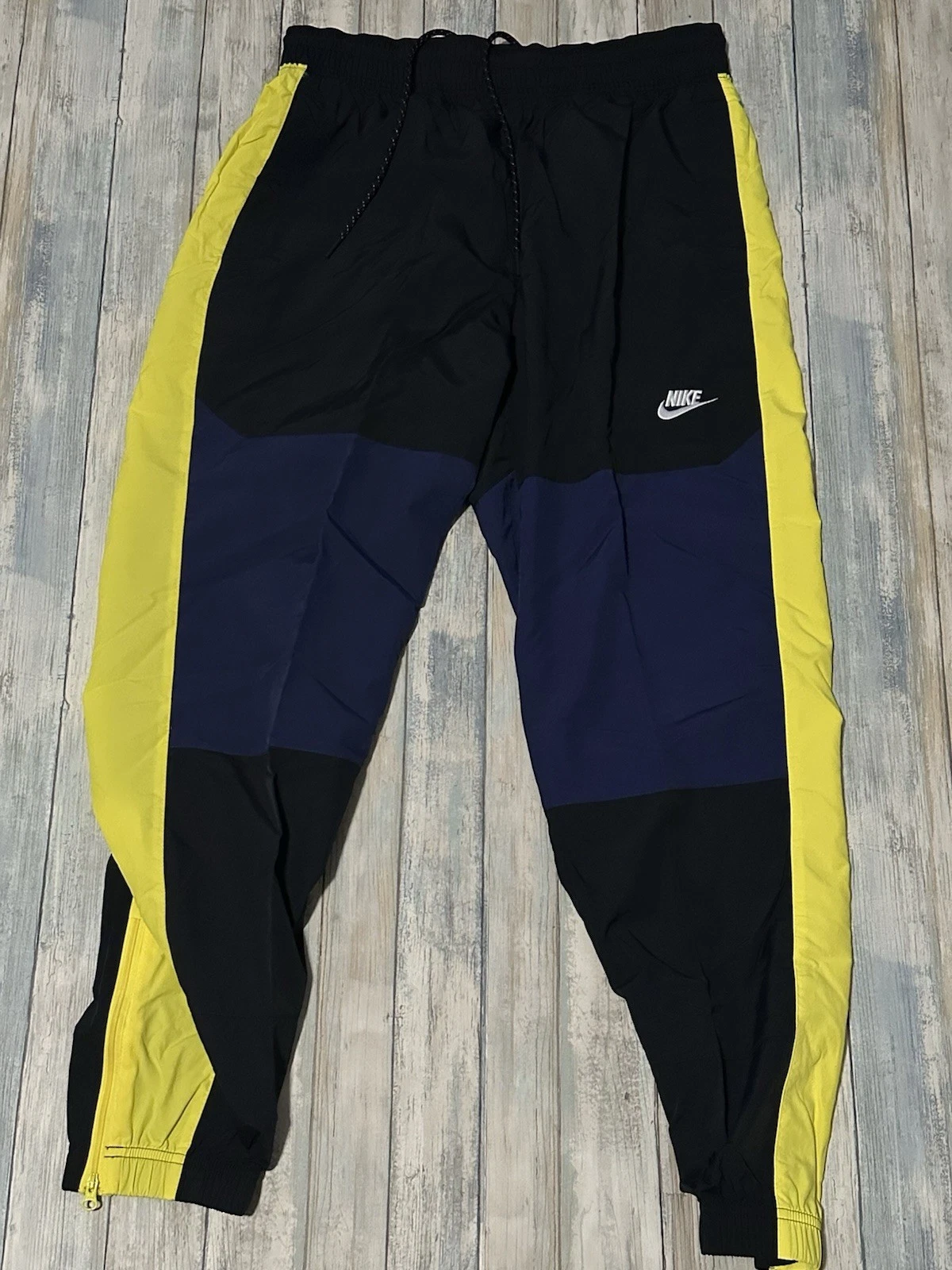 Men's Nike Sportswear Woven Pants Blue Yellow Black Loose Fit Size Medium New
