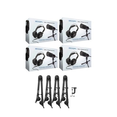 Zoom ZDM-1 4-Person Podcast Microphone Pack Boom Arm Bundle PRO