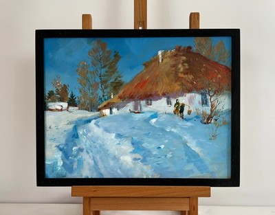 Oil Painting Snowy Village Yard Y. Suprunchuk Landscape Winter Art nAAA4440