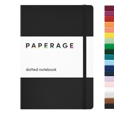 PAPERAGE Dotted Journal Notebook, (Black), 160 Pages, Medium 5.6 in x 8 in - 100