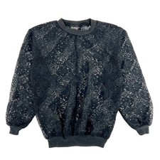 80s black lace sweatshirt 1980s vintage EZ Street California Size Small