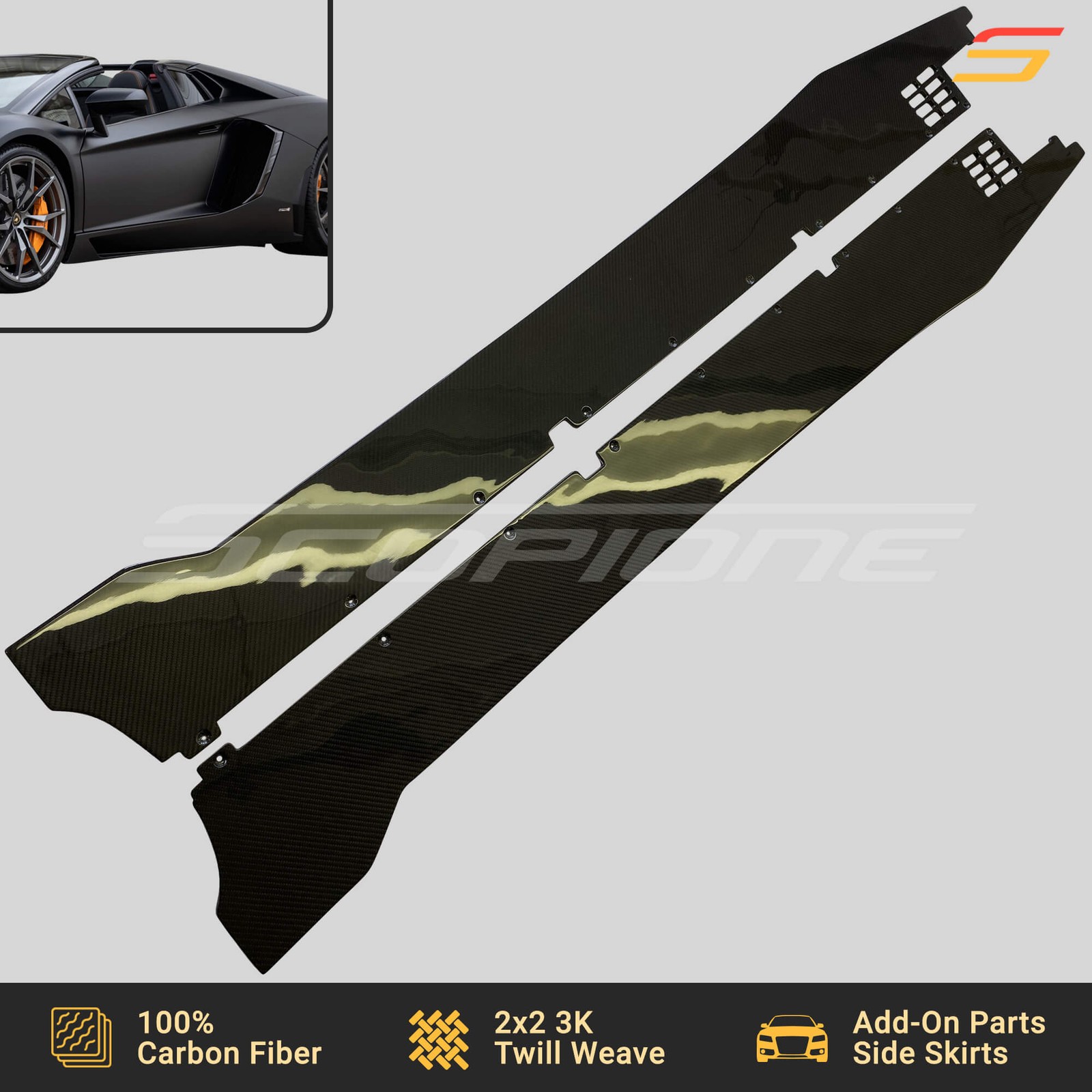 Scopione Carbon Widened Side Skirts for Lamborghini 12-21 Aventador LP700 LP740