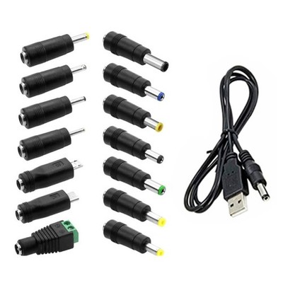 USB to DC5V Plugs Charging Cable Includes 14 Adapters for Easy Charging of LEDs