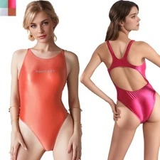 AMORESY Sexy Transparent Sheer High Cut Hipwrap Swimwear Tight Bodysuit Leotards