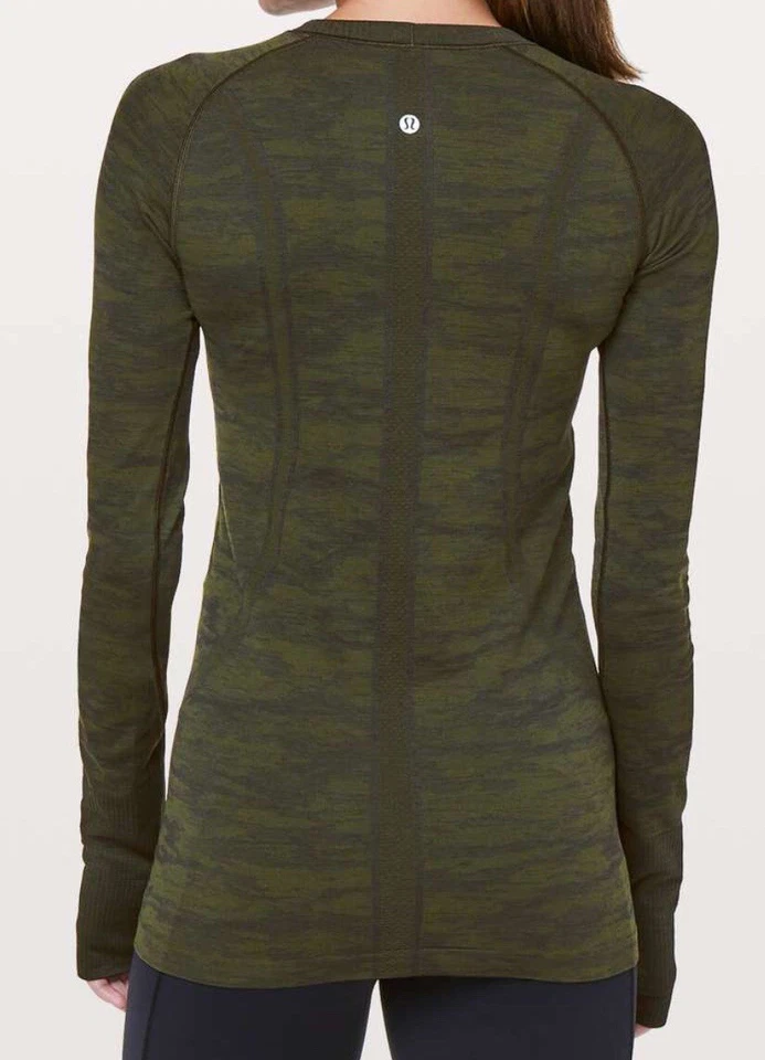 Lululemon Mujer Talla 8 Oliva Oscura Camp Swiftly Tech Manga Larga Crew Foto 2 de 4