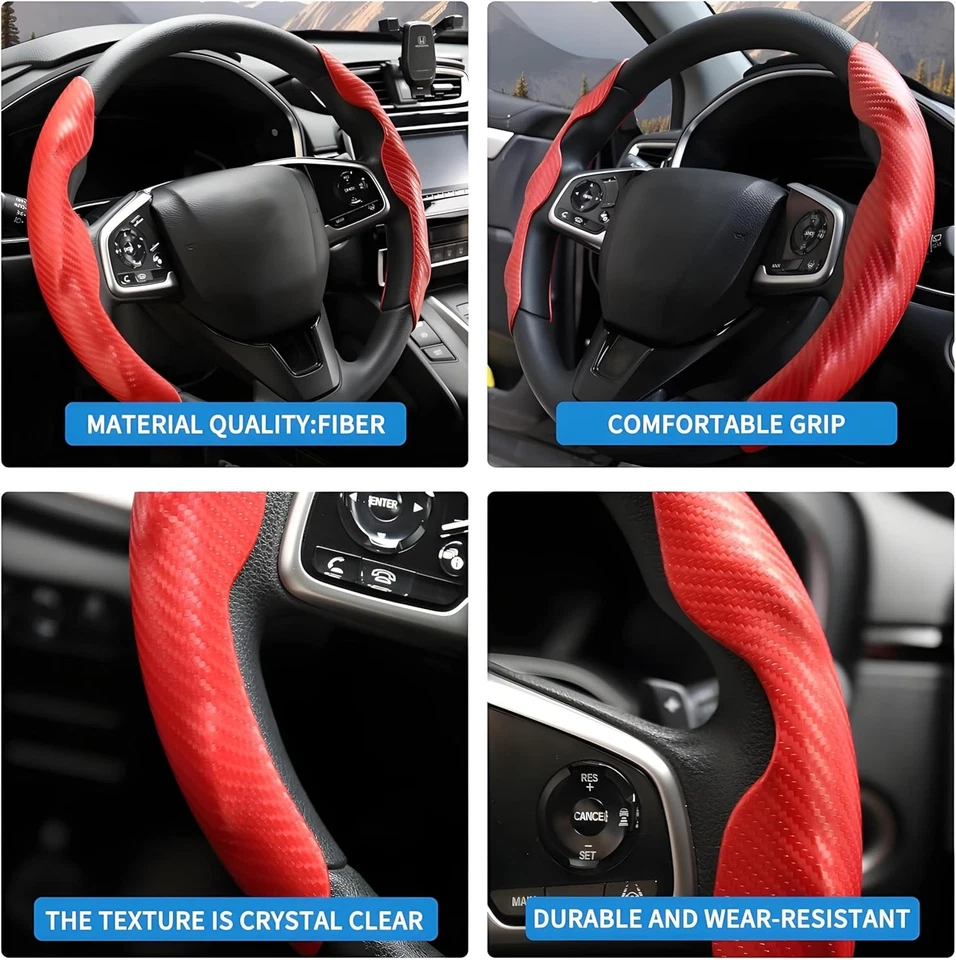 Fit for Holden Accessories Car Steering Wheel Cover Anti-Skid Carbon Fiber Red - image 3 of 4