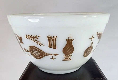 Vintage Pyrex Early American Eagle White Brown Mixing Bowl