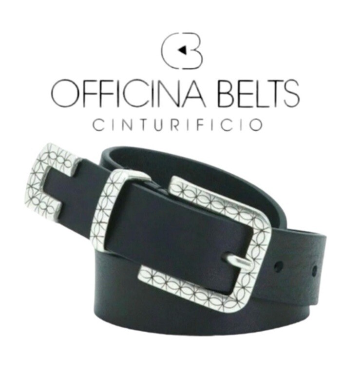 OFFICINA Handmade Italian Black Leather Etched Buckle Belt L OFFICINA Handmade Italian Black Leather Etched Buckle Belt  main image 3