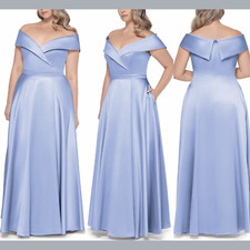 NWT $299 XSCAPE [PLUS 18W ] Satin Off Shoulder Ball Gown in Sky Blue #F910