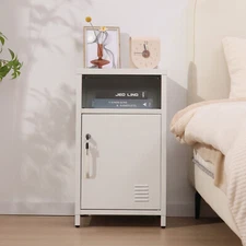Night Table Lockable End Table Coffee Table Metal Locker Bedside Storage Cabinet