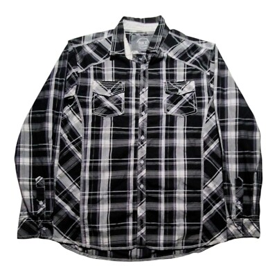 BKE Buckle Western Shirt Mens XL Black Plaid Long Sleeve Button Up Rodeo EUC
