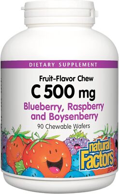 Natural Factors Vitamin C Chewable Wafers 90 Count For Kids Health 500Mg