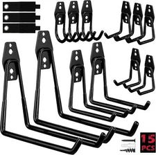 Garage Tool Storage Wall Hook Assortment Set: 15PCS Heavy Duty Large Hanger Gard