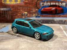 Hot Wheels Honda Civic EG Custom Aztec green Pearl With Jdm Real Riders