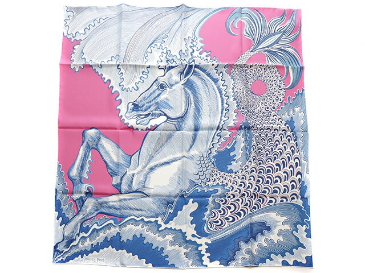 Foulard Carré HERMÈS 90 - Les Mustangs - Soie Double Face Multicolore Avec Boîte