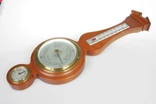 Vintage USA Airguide 20" Banjo Wood Barometer VERY CLEAN Works MCM