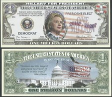 HILLARY RODHAM CLINTON FOR PRESIDENT 2016 MILLION DOLLAR  BILL - Lot of 2 Bills