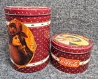 (2) Vintage Drink Coca-Cola Collector Tins Woman Red Small Large Set