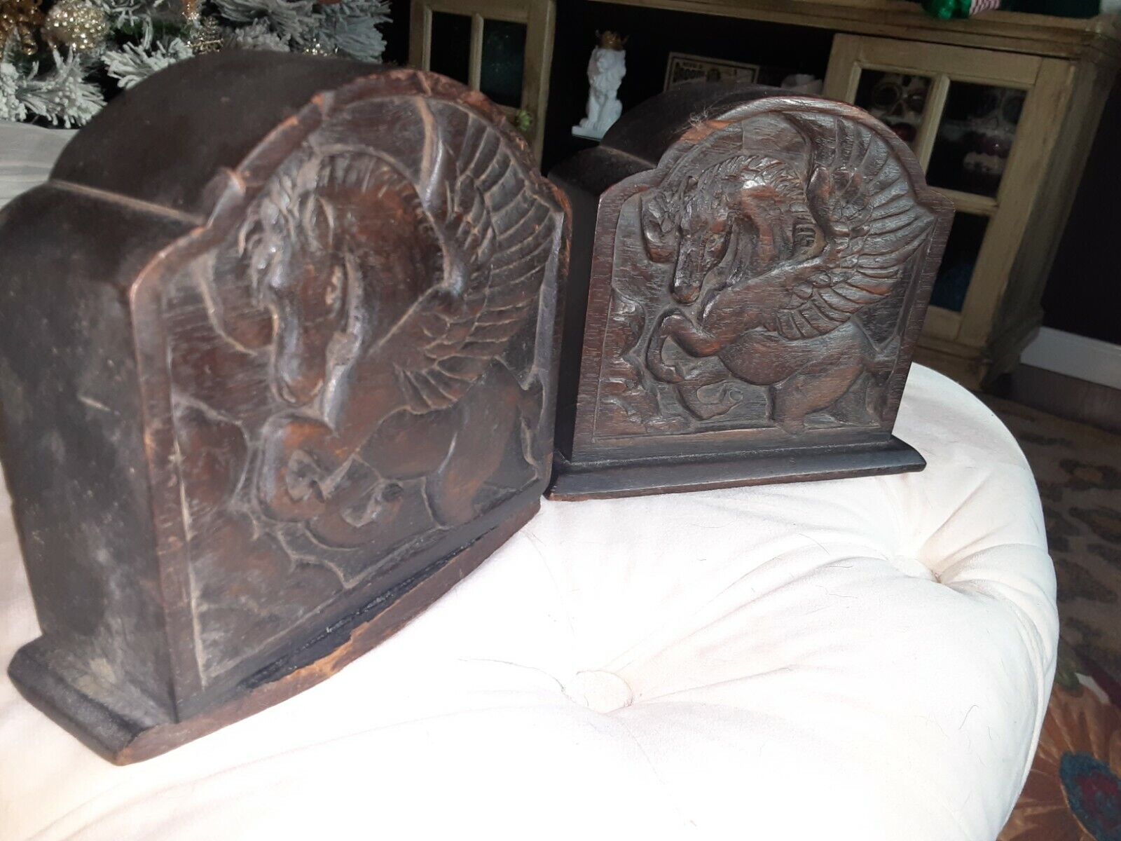 Antique Victorian mission Arts Crafts Carved Oak Pegasus Bookends Horner Belter