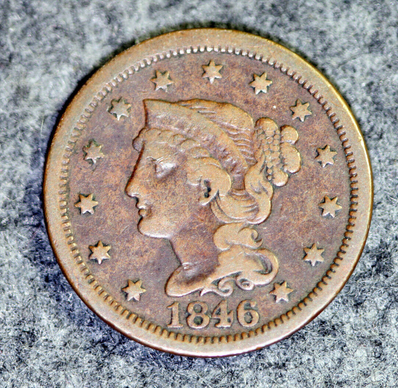 ESTATE FIND 1846 BRAIDED HAIR LARGE CENT #L04114