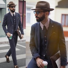 Navy Seersucker Men's Suit Casual Slim Fit Wedding Groom Tuxedo Formal 3 Pieces