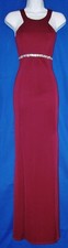 CRYSTAL DOLL RHINESTONE FRONT BACK ZIP BURGUNDY EVENING DRESS STRETCHY 7 NWT