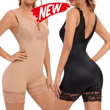Women's Lace Slimming Thigh Body Shaper V-Neck Bodysuit Tummy Control Shapewear