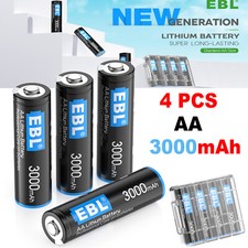 4Pcs EBL 3000mAh 1.5V AA Lithium Batteries Constant Volt Double A Battery Case