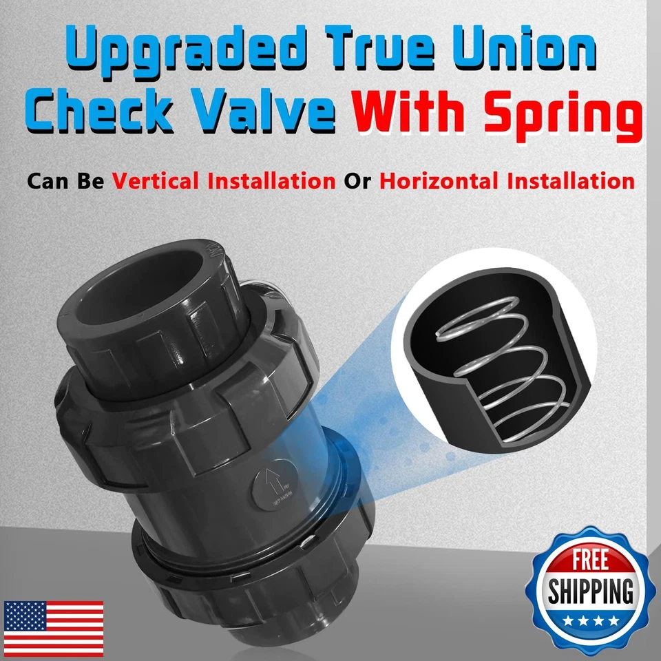 PVC Spring Ture Union Check Valve, 3/4in Slip Swing Utility Water One Way Che - Image 4 of 4