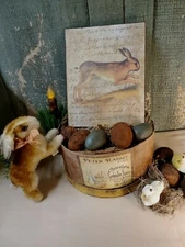 VINTAGE VICTORIAN PRIMITIVE STYLE EASTER BROWN LEAPING BUNNY RABBIT SPRING SIGN 