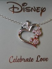 New Disney Fine Silver Plated Necklace Mickey  Minnie Mouse Celebrate Love