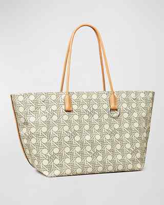 Tory Burch Canvas Basketweave East West Shopper Tote ~NWT